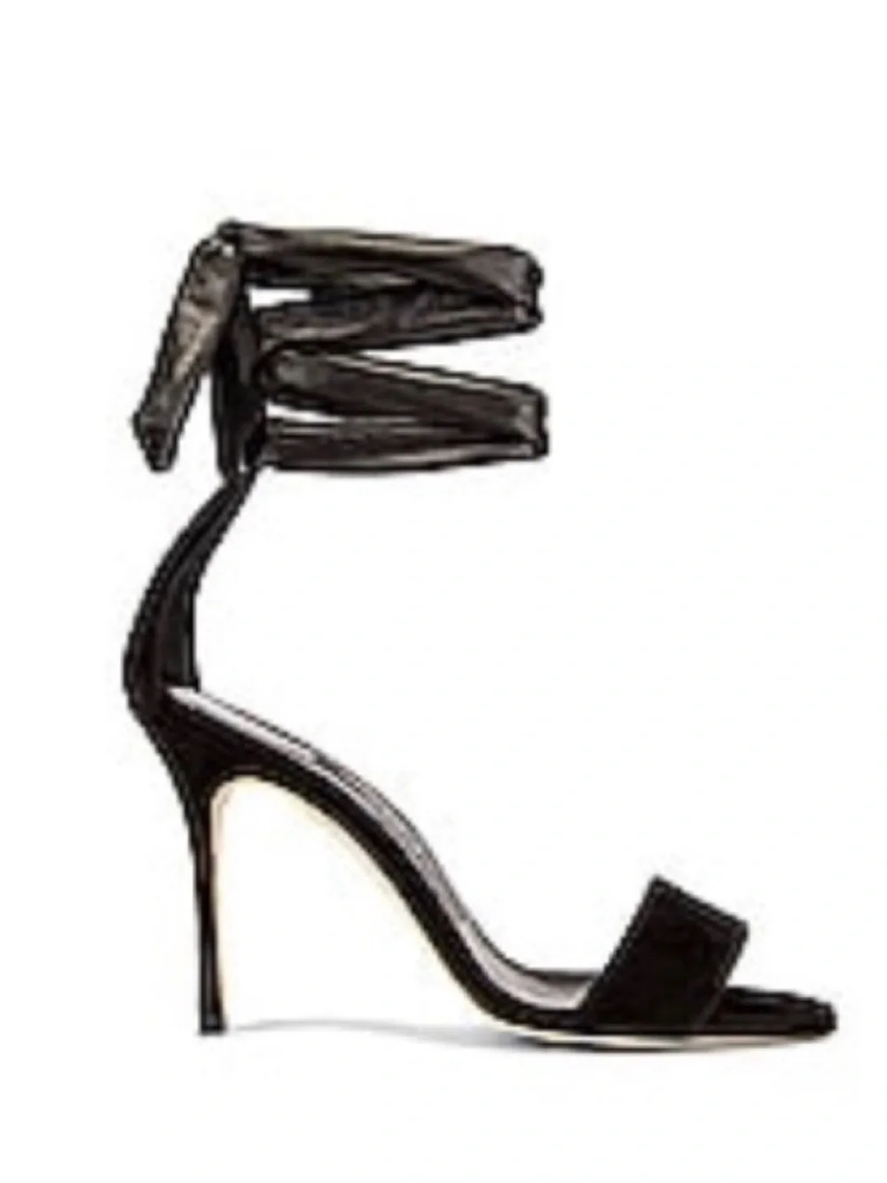 Manolo Blahnik Black Wrap-Ankle Stiletto Sandals